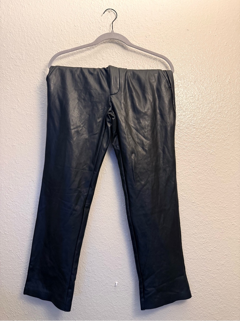 Classic Straight-Leg Faux Leather Pants - Black